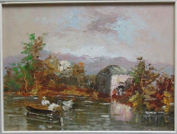 Nicolas De Corsi (1882-1956) - Paesaggio con pescatore