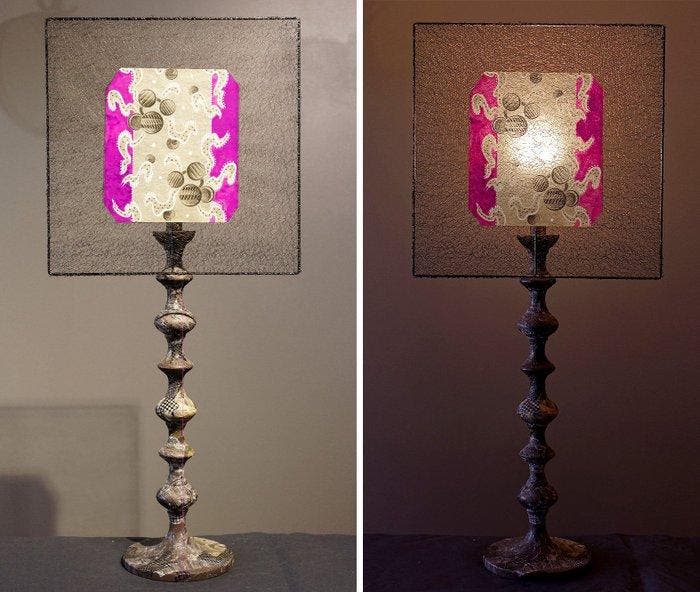 Joelle TISSOT - Lampe - Bois, Métal - Luminaire Jacquard, Antiek en Kunst, Curiosa en Brocante