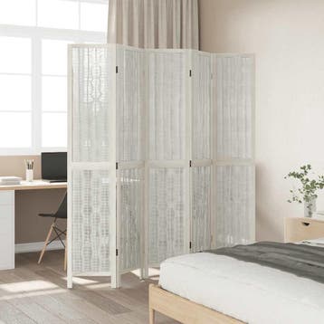 vidaXL Kamerscherm met 5 panelen massief paulowniahout wit, Verzenden, Nieuw