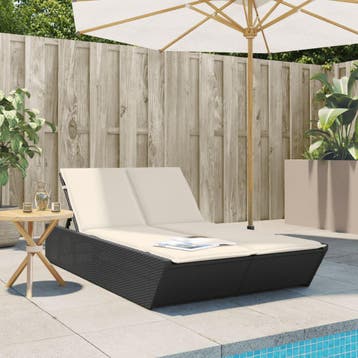 vidaXL Ligbed 2-persoons met kussens poly rattan zwart, Verzenden