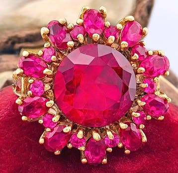 Zonder minimumprijs - Ring - 9 kt. Roségoud, Zilver Robijn