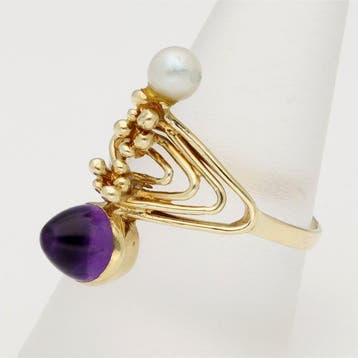 Ring - 14 karaat Geel goud Parel - Amethist