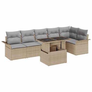 vidaXL Tuinbank Set met kussen met opslag 7 pcs Beige Poly, Verzenden, Nieuw