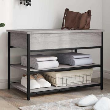 vidaXL Schoenenbankje 70x42,5x50 cm bewerkt hout grijs, Verzenden