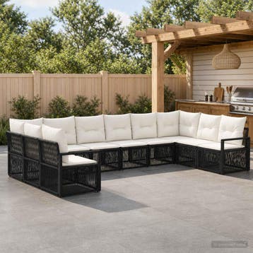 vidaXL Tuinbank Set 10 st Zwart poly rattan, Verzenden, Nieuw