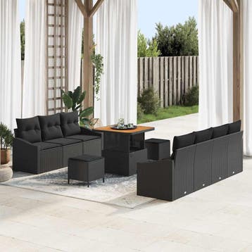 vidaXL Tuinbank Set 10 st Zwart poly rattan, Verzenden, Nieuw