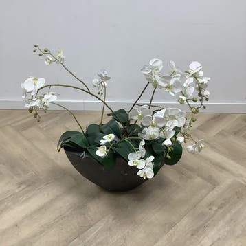 stenen plantenbak met Orchidee kunstplant, 90 cm