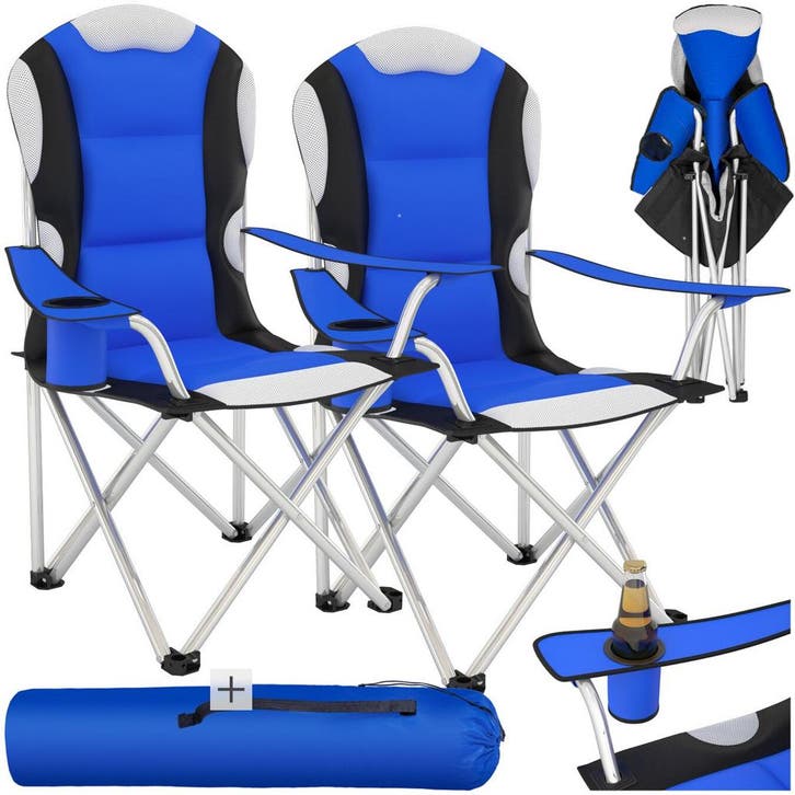 Kampeerstoel bekleed - blauw, Set van 2, Caravans en Kamperen, Kampeeraccessoires, Verzenden