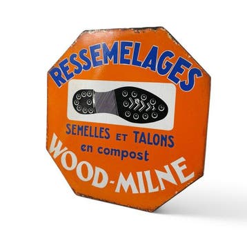 Emaille reclame bord Ressemelages Wood-Milne, Frankrijk -