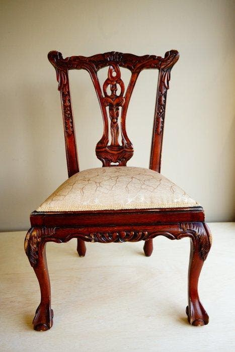 Stoel - Mahonie - Chippendale poppenstoel, Antiquités & Art, Antiquités | Autres Antiquités