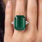 Bague Platine - 15.09ct. tw. Émeraude - Diamant