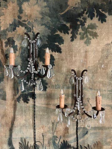 Wandkandelaar (2) - Brons, Glas - Paar wandlampen met