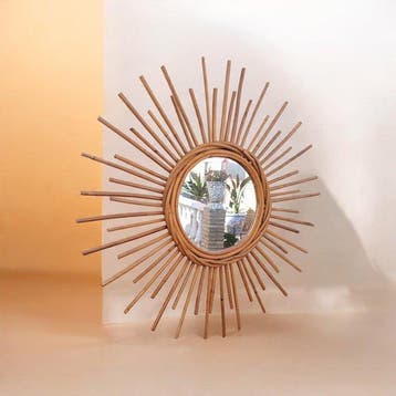 Wandspiegel- zon - rattan - vintage spiegel, Antiek en Kunst