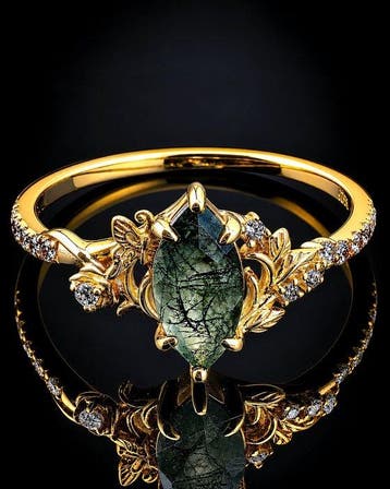 Zonder minimumprijs - Ring Mosagaat Ring - 925 Sterling, Nieuw