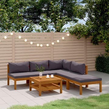 vidaXL 6-delige Loungeset met kussens massief acaciahout, Verzenden, Nieuw, Loungeset