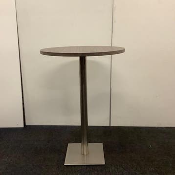 statafel rond Ø 80 cm, hoogte 114 cm, bruin eiken - RVS, Gebruikt