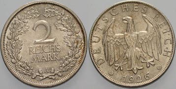 2 Reichsmark 1926 A Kleinmunten Weimarer Republik Weimare..., Verzenden