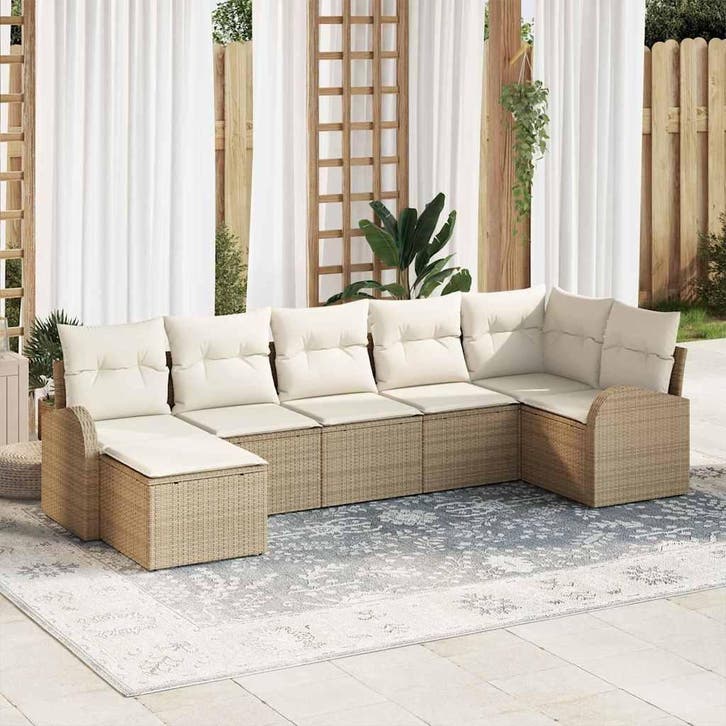 vidaXL Tuinbank Set met kussen Beige Poly rattan, Tuin en Terras, Tuinsets en Loungesets, Nieuw, Verzenden