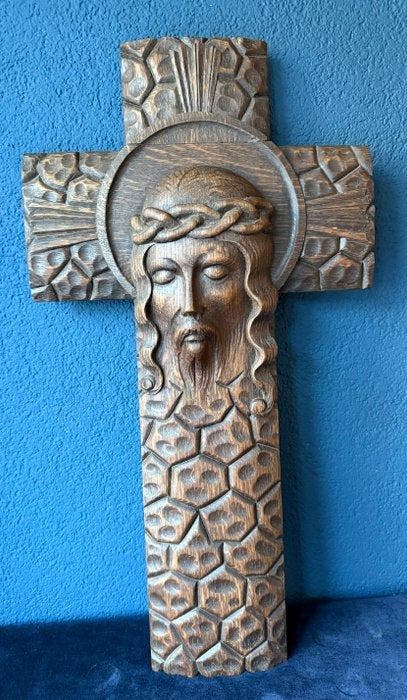 Kruis - Eik - Early 20th century - 65 cm, Antiek en Kunst, Kunst | Niet-Westerse kunst