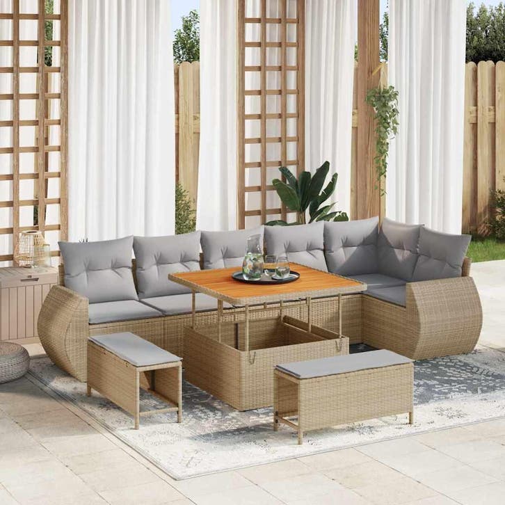 vidaXL Tuinbank Set met kussen met opslag 9 pcs beige en, Jardin & Terrasse, Ensembles de jardin, Envoi