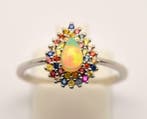 Zonder minimumprijs - Ring 925 zilver - Australische opaal,, Handtassen en Accessoires, Ringen, Nieuw