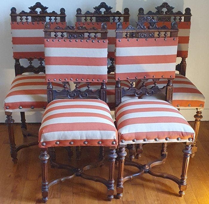 Chaise - Chêne, Textile - H : 68 cm, Antiquités & Art, Antiquités | Autres Antiquités