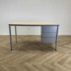 bureau met vast ladeblok 140x70 cm,   ahorn - grijs, Huis en Inrichting, Bureaus, Gebruikt