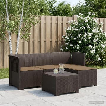 vidaXL 4-Zitter Tuin Sofa met Kussens Rattan Look PP Bruin, Verzenden, Nieuw