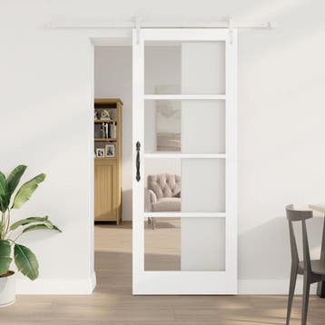 vidaXL Schuifdeur 83 x 211 cm Massief grenenhout en glas Wit, Doe-het-zelf en Bouw, Verzenden, Nieuw