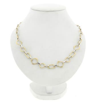 Bicolor gouden collier met fantasieschakel; 14 karaat; 45..., Handtassen en Accessoires, Ophalen of Verzenden, Gebruikt, Goud