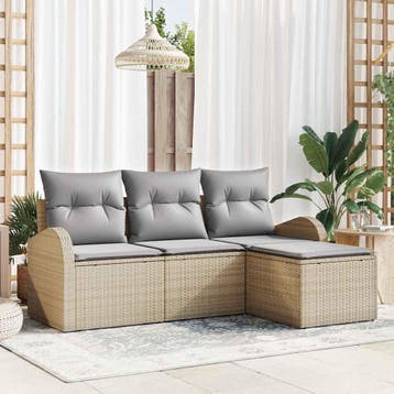 vidaXL Bankstel 4 st Beige en Lichtgrijs poly rattan, Verzenden, Nieuw