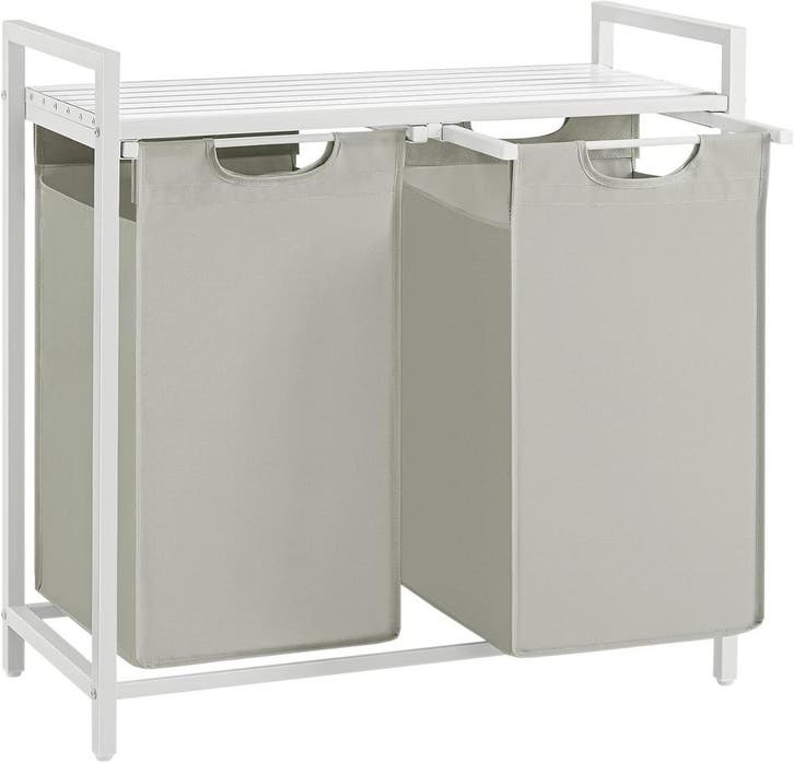 Wasmand - 92 liter (2x 46liter) wit met lichtgrijs -, Maison & Meubles, Salle de bain | Meubles de Salle de bain, Envoi