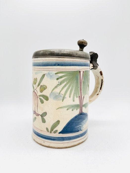 Kroes - Fayence, Tin - Hannover-Münden bierpul, Antiek en Kunst, Antiek | Glaswerk en Kristal