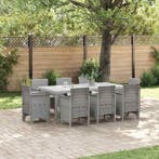 vidaXL Tuin Eettafel Set 9 pcs Lichtgrijs Polypropyleen, Verzenden, Nieuw