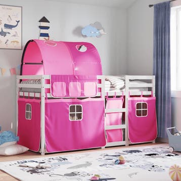 vidaXL Stapelbed met gordijnen 80x200 cm grenenhout roze, Verzenden, Nieuw