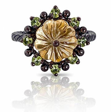 925 zilver, zwart gerhodineerd - Citrien - Peridoot - Ring