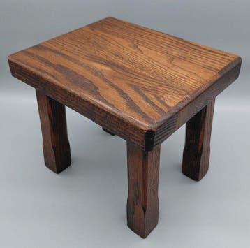 Bijzettafel - Eik - Massief vintage tafeltje, Antiek en Kunst