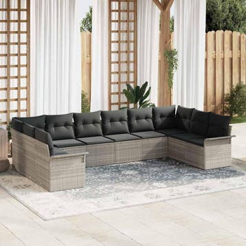 vidaXL Tuinbank Set met kussen 10 pcs Lichtgrijs poly rattan, Verzenden, Nieuw