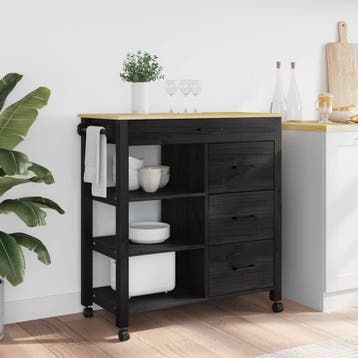 vidaXL Keuken Trolley MONZA Zwart 84 x 40 x 88,5 cm Massief, Verzenden, Nieuw