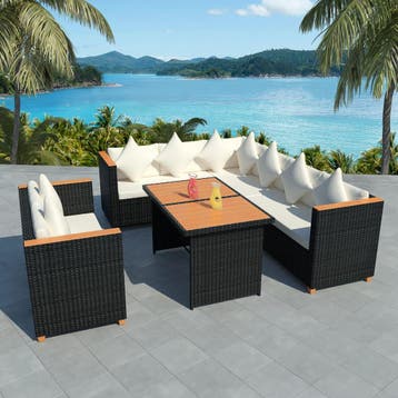 vidaXL 5-delige Loungeset met kussens poly rattan zwart, Verzenden, Nieuw, Loungeset
