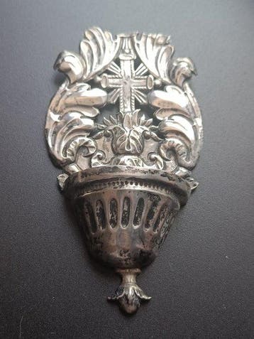 Wijwatervat - Acquasantiera in Argento raffigurazione, Antiek en Kunst
