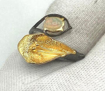 Zonder minimumprijs - Ring Verguld, Zilver Opaal, Nieuw