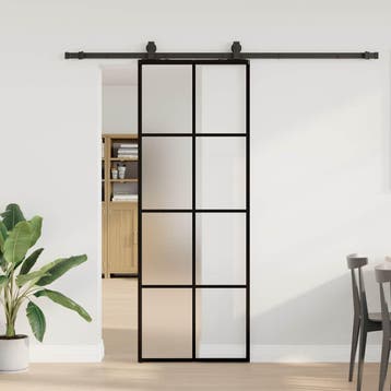 vidaXL Schuifdeur met beslagset 76x205 cm ESG glas zwart, Verzenden