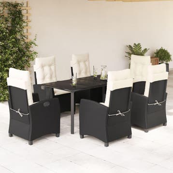 vidaXL 7-delige Tuinset met kussens poly rattan zwart, Verzenden, Nieuw, Tuinset