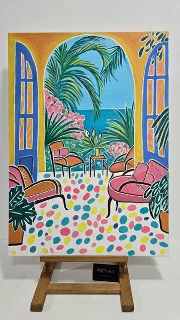 École fauve française (XX) - Le salon en bord de mer