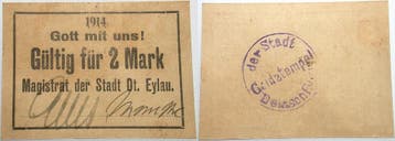 Gueltig fuer 2 Mark 1914 Deutsch Eylau (vorm WestPreussen..., Verzenden, België