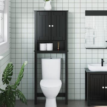 vidaXL Toiletmeubel BERG 60x27x164,5 cm massief hout zwart, Huis en Inrichting, Verzenden, Nieuw