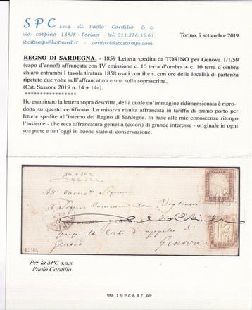 Anciens états italiens - Sardaigne - Janvier 1859 Lettre de