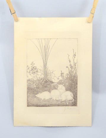 Jan Mankes (1889-1920) - Vier muisjes in het bos, Antiek en Kunst