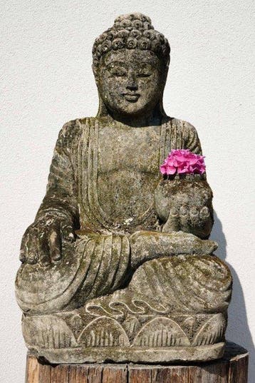 Statua Buddha Antica con Giara | Scultura in Pietra 65cm -